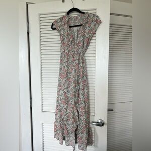 Old Navy, pink/cream/beige floral wrap dress, size S